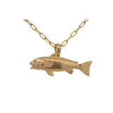 14K .01 CT SAPPHIRE EYE,.02 CT SAPPHIRE TAIL REDFISH PENDANT