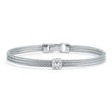 ALOR Grey Cable Classic Stackable Bracelet with Single Square Station set in 18kt White Gold