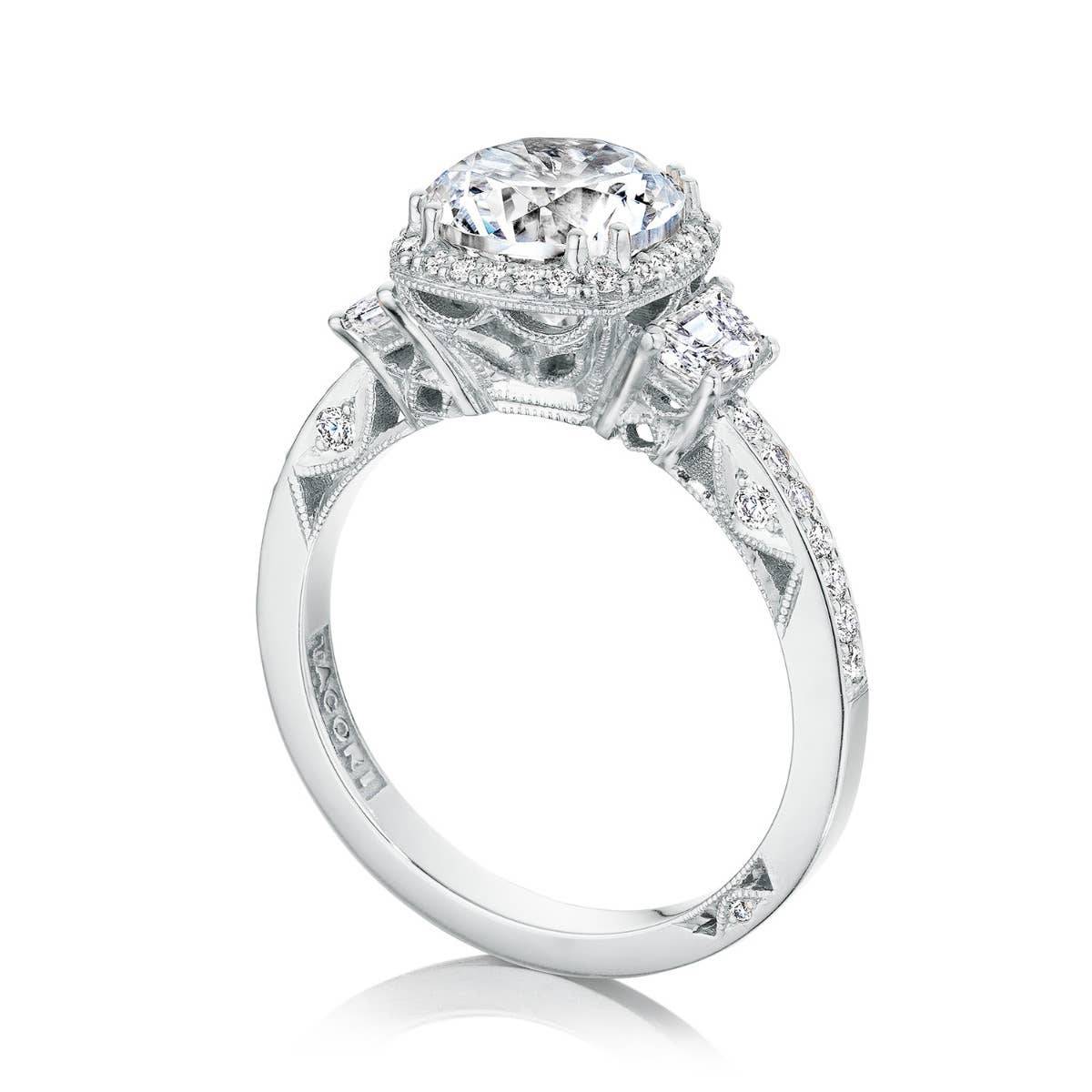 Round with Cushion 3-Stone Engagement Ring