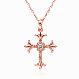 14K Rose Gold 0.11 ctw Cross Diamond Necklace