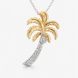 14K Two Tone 0.10 ctw Palm Tree Diamond Pendant/Charm