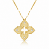 18K Yellow Gold 0.06 ctw Venetian Princess Flower Diamond Necklace