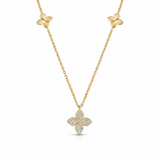 18K Yellow Gold 0.17 ctw Flower 5 Station Diamond Necklace