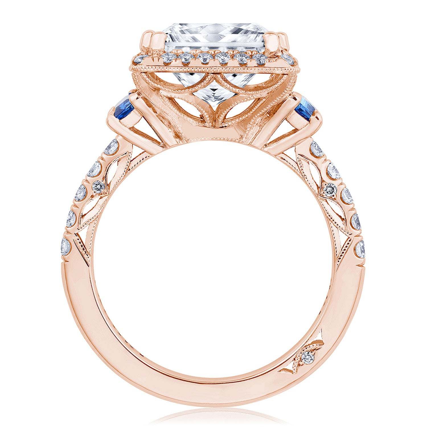 Princess 3-Stone Engagement Ring with Blue Sapphire