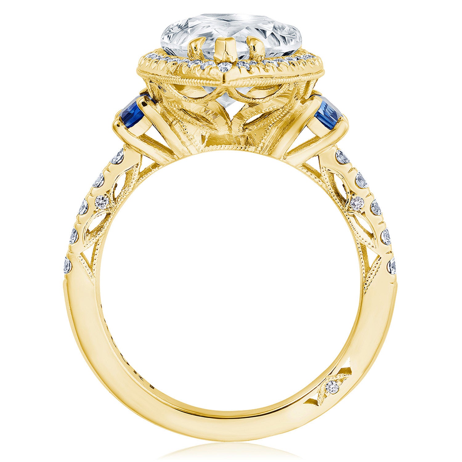 Pear 3-Stone Engagement Ring with Blue Sapphire