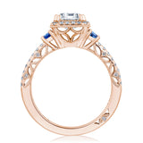 Emerald 3-Stone Engagement Ring with Blue Sapphires