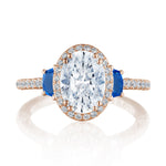 Oval 3-Stone Engagement Ring with Blue Sapphire