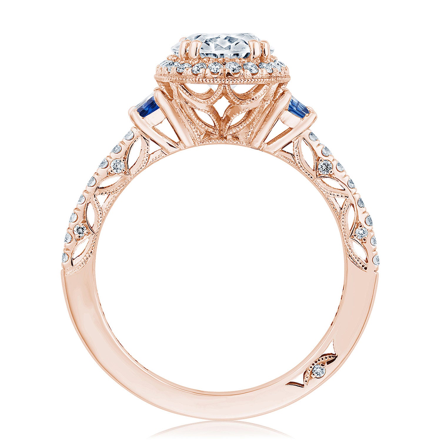 Oval 3-Stone Engagement Ring with Blue Sapphire