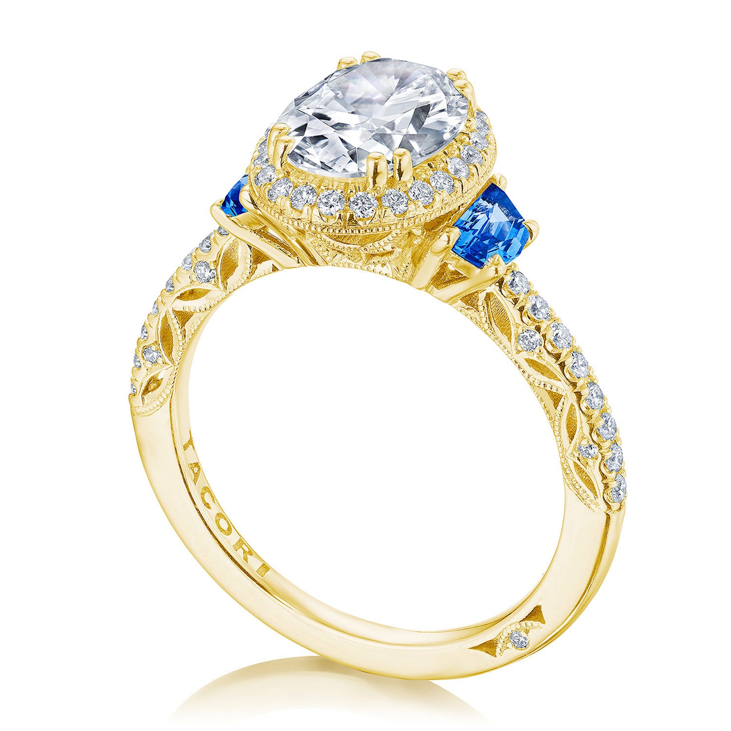 Oval 3-Stone Engagement Ring with Blue Sapphire