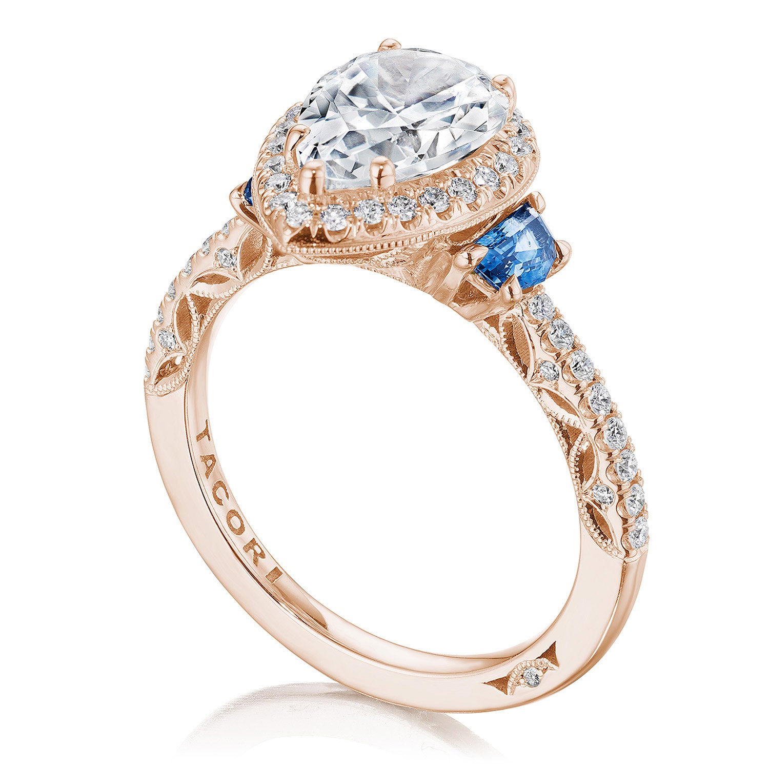 Pear 3-Stone Engagement Ring with Blue Sapphire