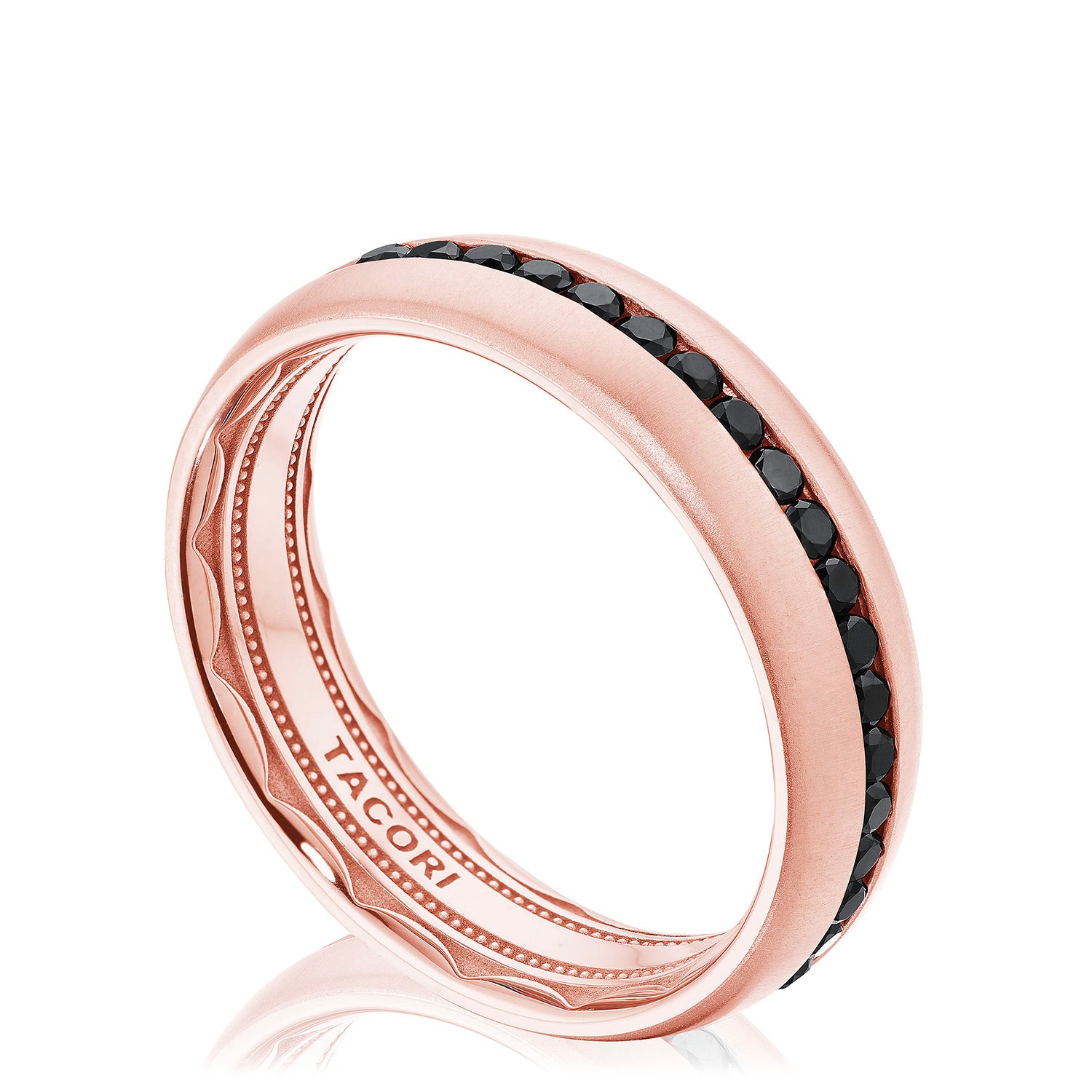 Channel Set Black Diamond in Satin Finish Wedding Band