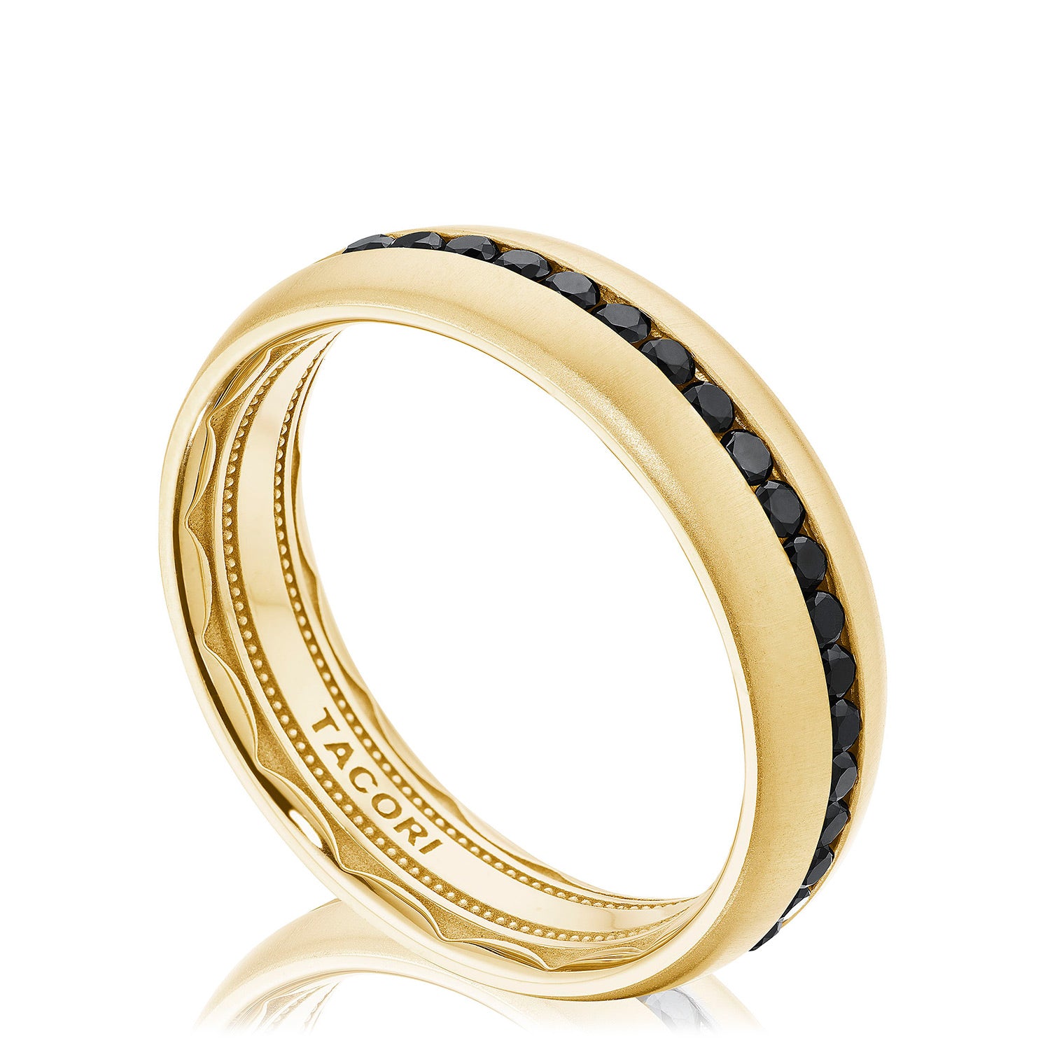 Channel Set Black Diamond in Satin Finish Wedding Band