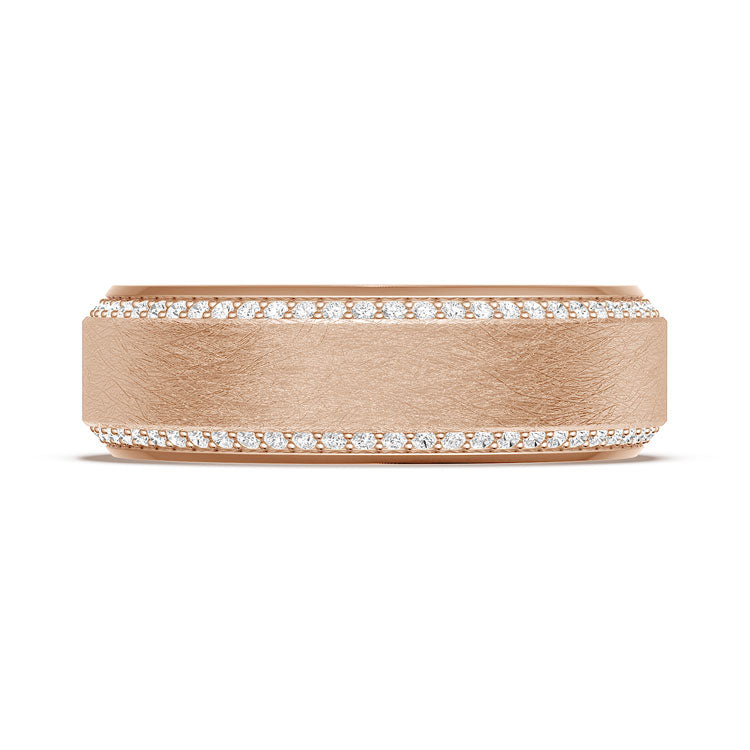 Bevel Edge Diamond Wedding Band in Brushed Finish - 7mm