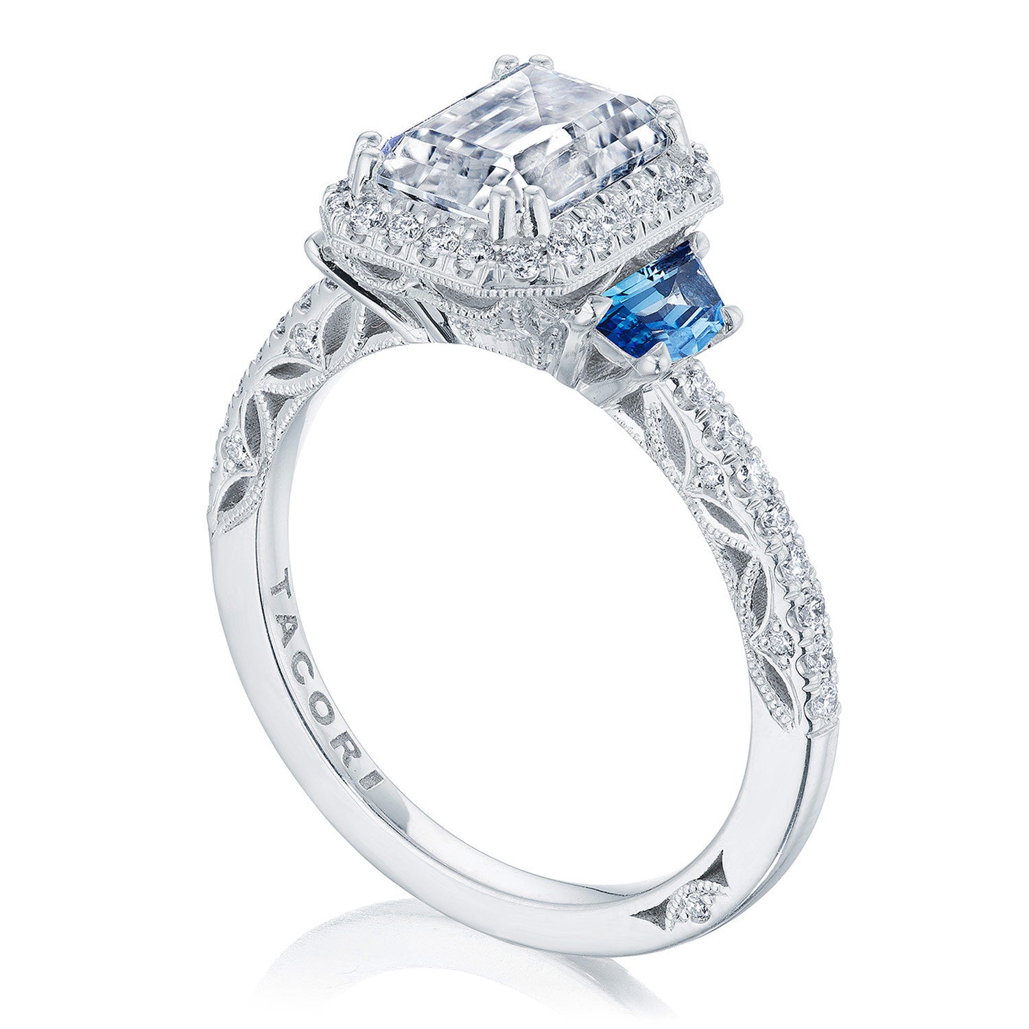 Pear 3-Stone Engagement Ring with Blue Sapphire