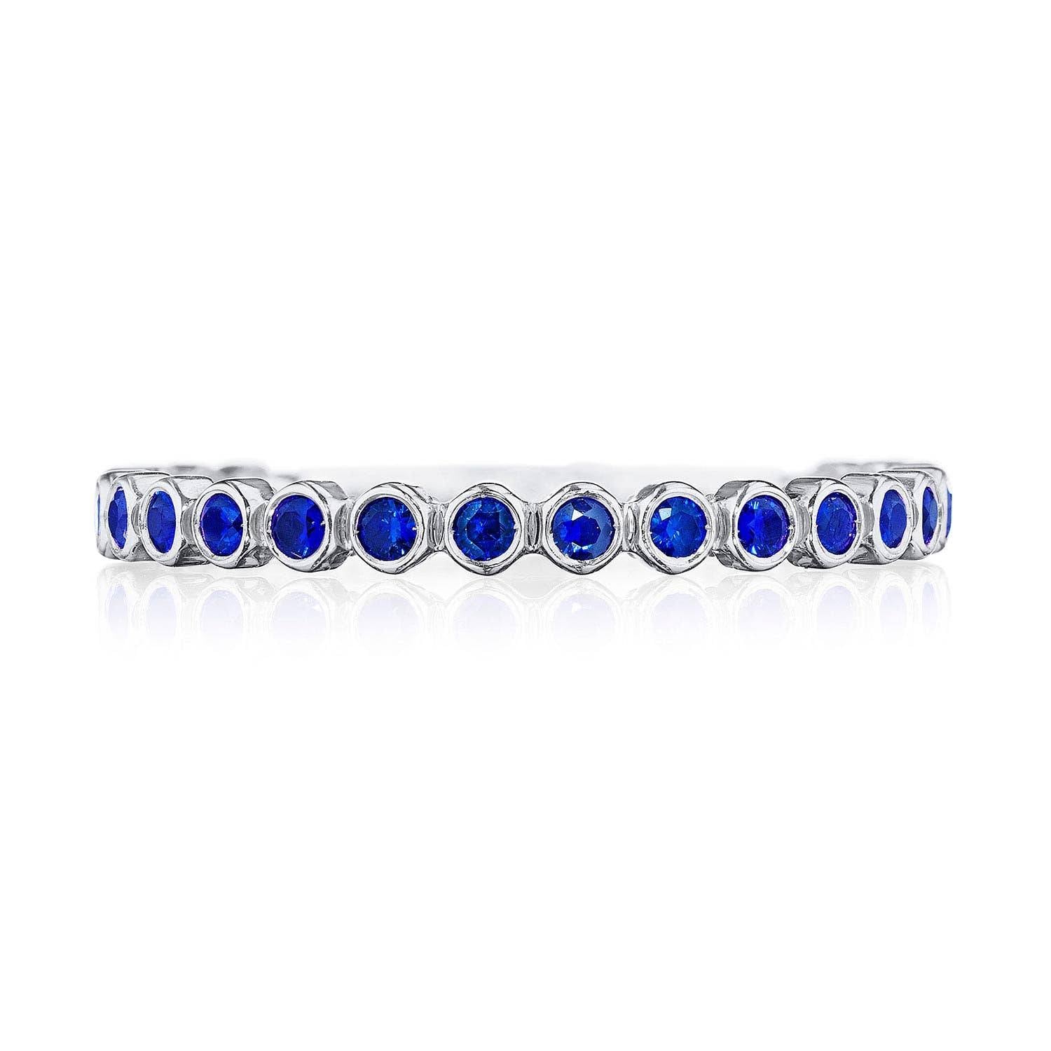 Round Bezel Droplet Wedding Band with Sapphire