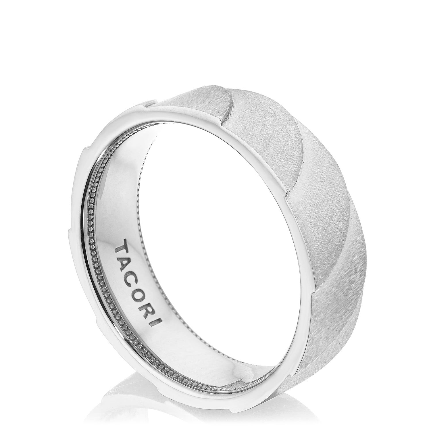 Geometric Crescent in Satin Finish Wedding Band