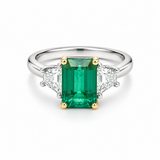 18K Two Tone 3 Stone 3.48ctw Emerald Ring