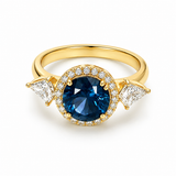 18K Yellow Gold 3 Stone 2.86ctw Sapphire Ring