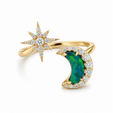 18K Yellow Gold Star and Moon Opal Ring