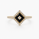 14K Yellow Gold Geometric Onyx Ring