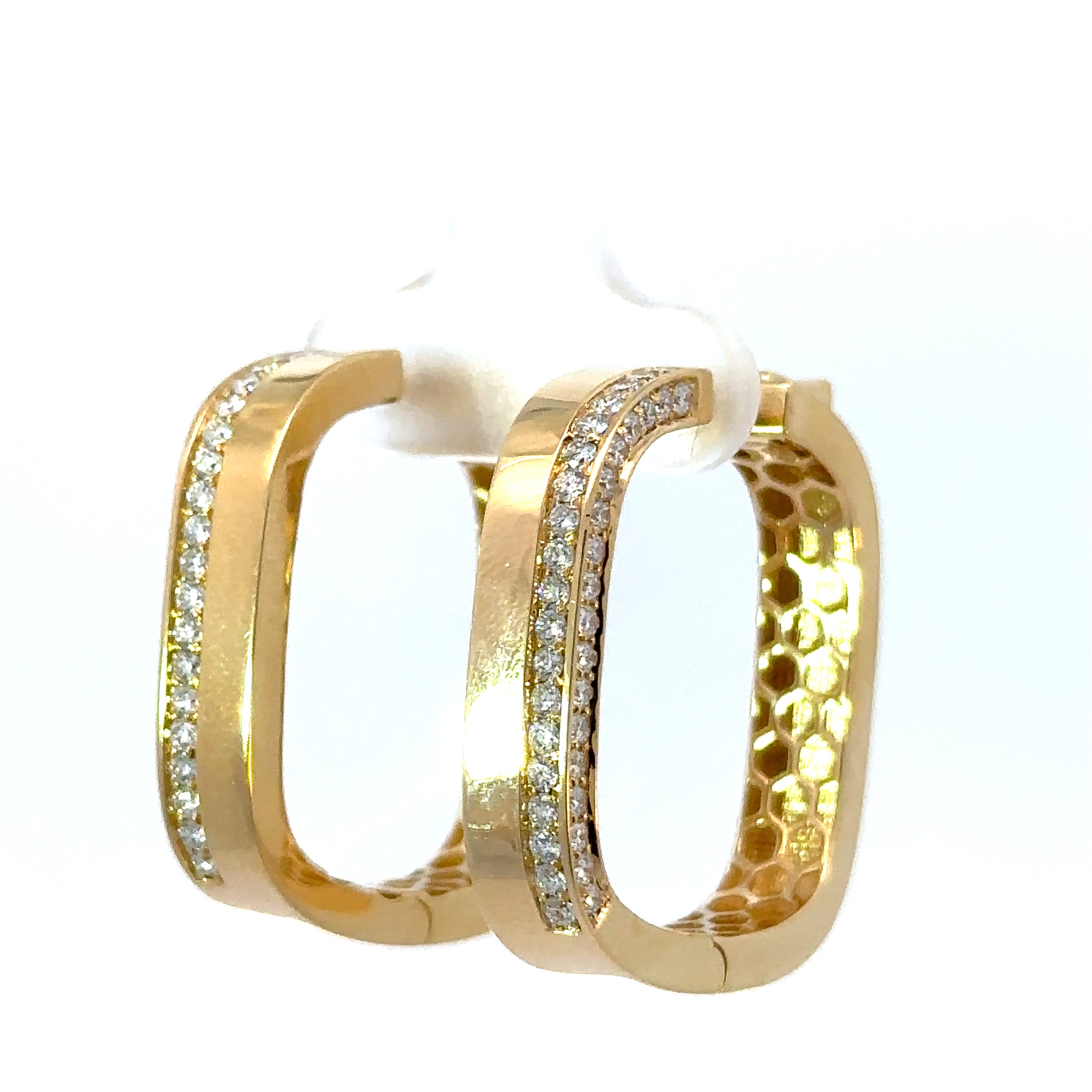 Yellow Gold Square Diamond Hoops