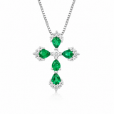 18K White Gold Cross 0.59ctw Emerald Pendant/Charm