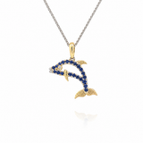 14K Two Tone Dolphin 0.19ctw Sapphire Pendant/Charm