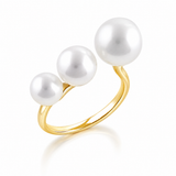 18K Yellow Gold Akoya 3 Stone Pearl Ring