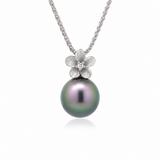 14K White Gold Tahitian Plumeria Pearl Pendant