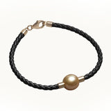 Jewelmer Golden South Sea Pearl of Wisdon Leather Bracelet