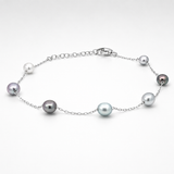 14K White Gold Cable Link Pearl Bracelet