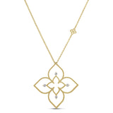 18K Yellow Gold 0.16 ctw Cable link,Flower, Diamond Necklace