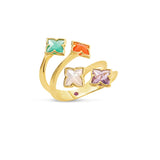 18K Yellow Gold Flower ctw Amethyst,Agate,Red Agate,Mother of Pearl, Ring