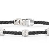 ALOR Black Cable Triple Station Stackable Bracelet with 18kt White Gold & Diamonds