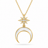 14K Yellow Gold 0.12 ctw Star and Crescent Diamond Necklace