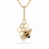 14K Yellow Gold 0.11 ctw Bee and Hive Diamond Necklace