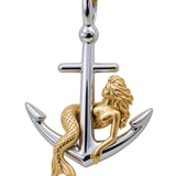 14K Two Tone Mermaid On Anchor Pendant/Charm