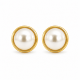 14K Yellow Gold Stud Pearl Earrings