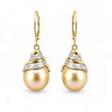 18K Two Tone Gold South Sea Dangle Pearl Earrings