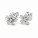 Denny Wong Silver Plumeria Flower Stud/Post Earrings with White Sapphire