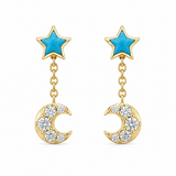 14K Yellow Gold 0.13 ctw Star and Moon Dangle Diamond Earring