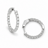 14K White Gold 1.42 ctw Medium Hoop Diamond Earring