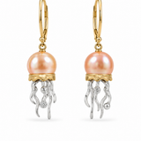 14K Two Tone Dangle Pearl Earrings