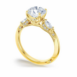 18K Yellow Gold 3 Stone Semi Mount Engagement Ring