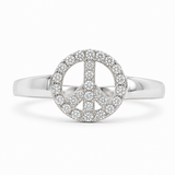 18K White Gold 0.32 ctw Peace Sign Diamond Women's Ring