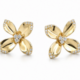 14K Yellow Gold 0.18 ctw Flower Diamond Earring