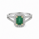 18K Two Tone Split Shank 0.78ctw Emerald Ring
