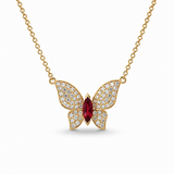 18K Yellow Gold Butterfly 0.20ctw Ruby Necklace