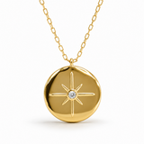 18K Yellow Gold 0.03 ctw Star Medallion Diamond Necklace