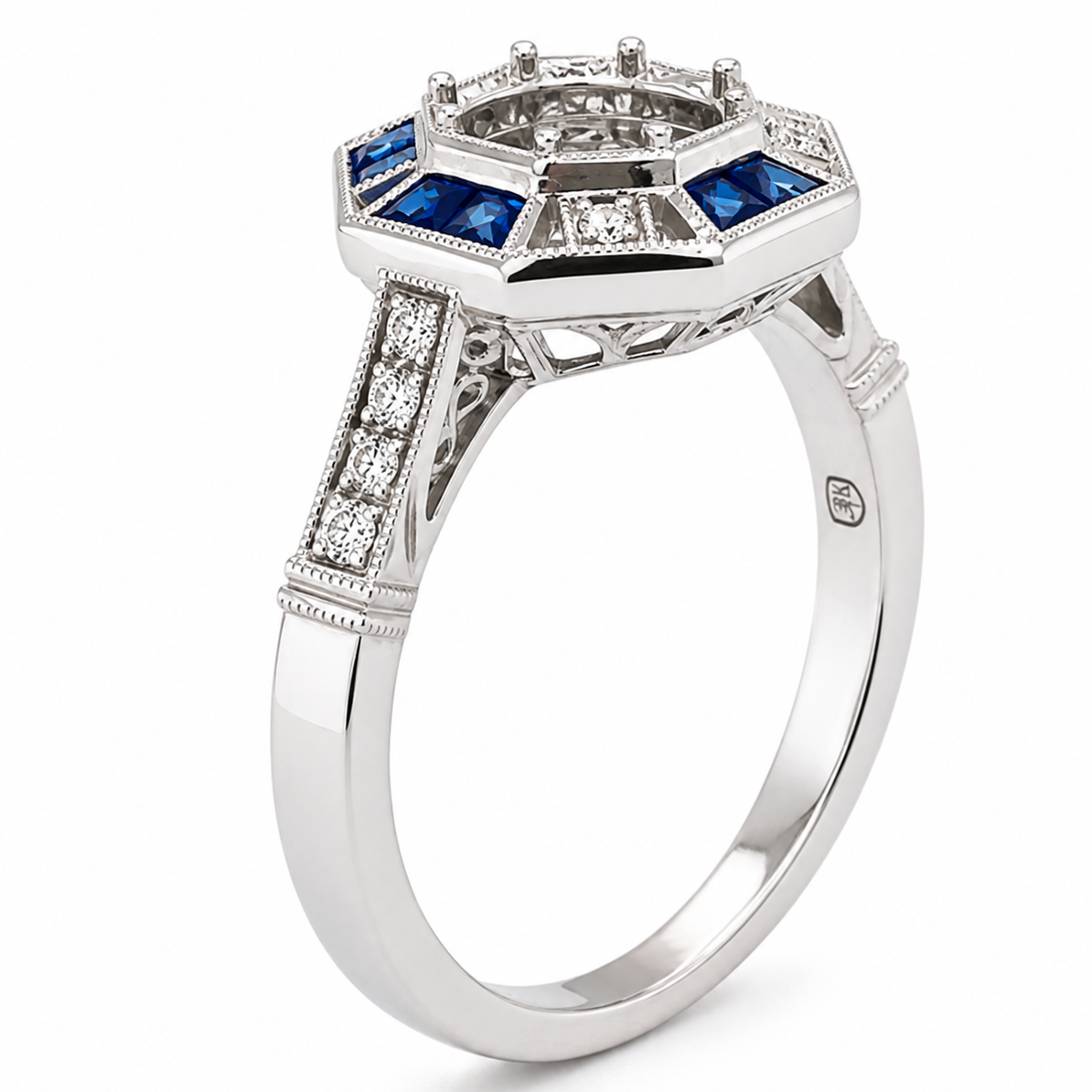 14K White Gold Halo Semi Mount Engagement Ring
